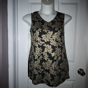 Cocomo Gold Leaves Sleeveless Blouse Lined Womens Sz M